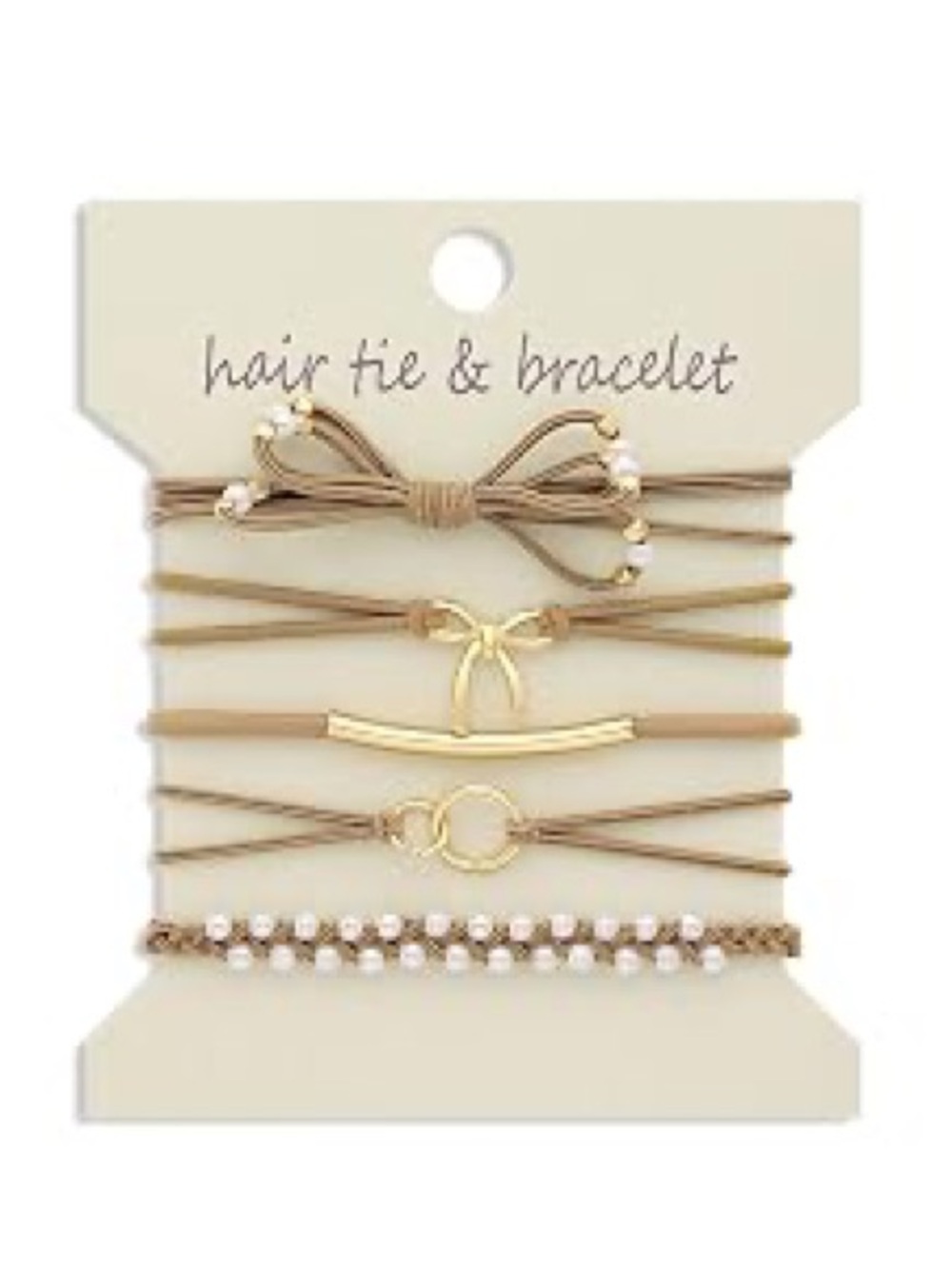 Gold and Taupe Pearl Accent Hair Tie & Bracelet Set